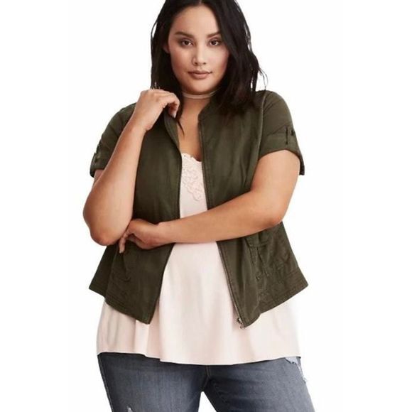 torrid Jackets & Coats Torrid Olive Green Tencel Short Sleeve